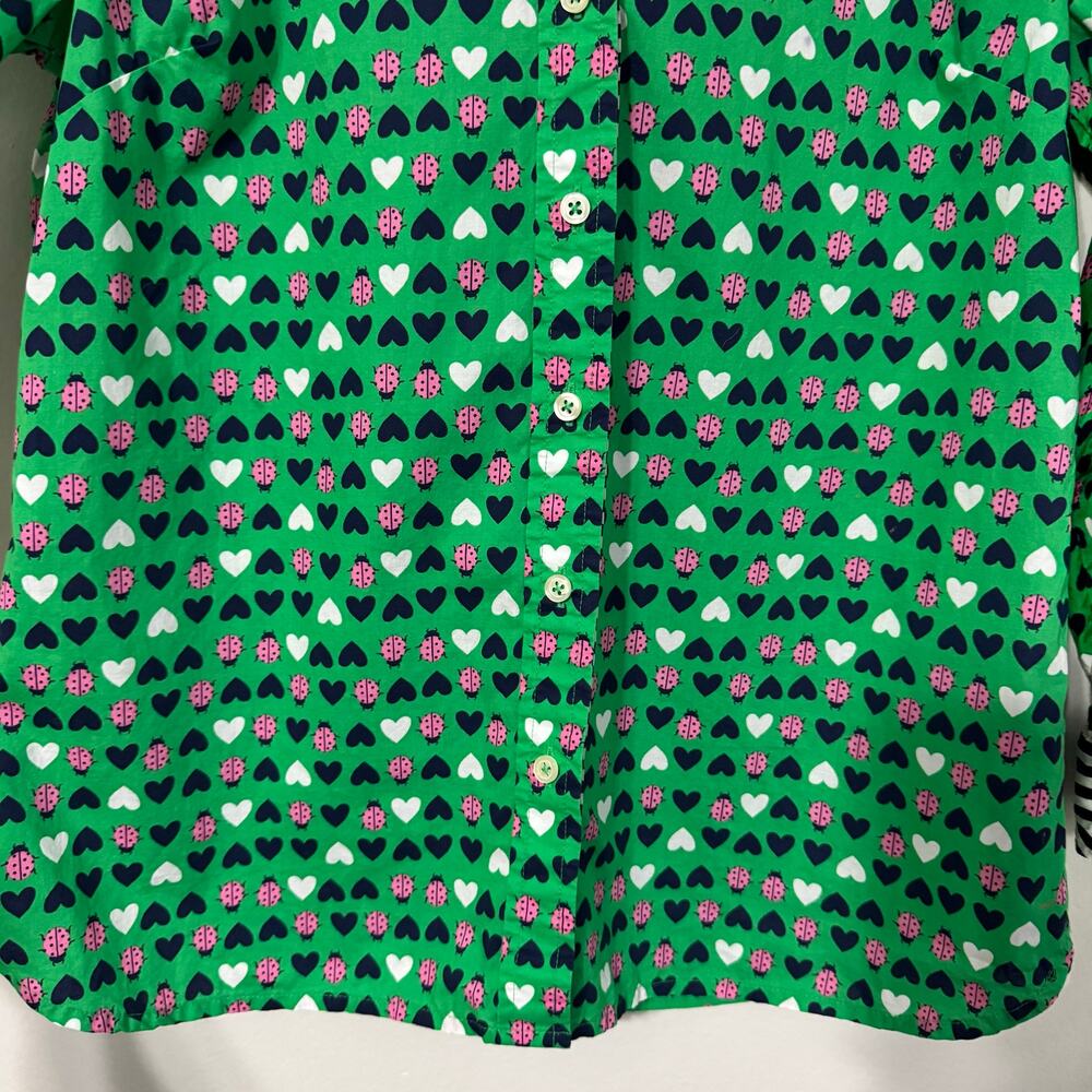 Talbots Top Size P Button Down Green Ladybug Hear… - image 5